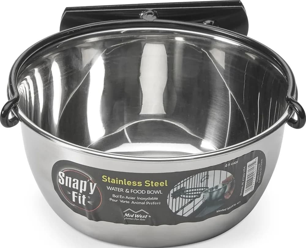 MidWest Homes for Pets MidWest Homes for Pets Snap'y Fit Stainless Steel Food or Water Bowl, Holds 1 Quart, Mounts to Wire Crates, No-Tip Design, Rust-Resistant, for Dogs and Cats