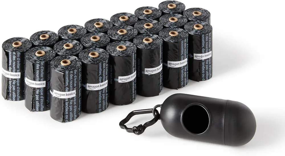 Amazon Basics Amazon Basics Dog Poop Leak Proof Bags with Dispenser and Leash Clip, Unscented, 13" x 9" Large Size, 300 Count