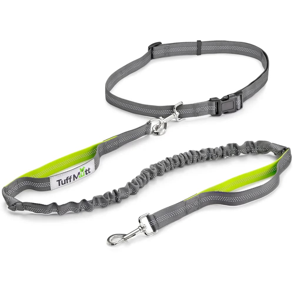 Tuff Mutt Tuff Mutt Hands Free Dog Leash for Walking Running Hiking, Waist Leash with Bungee, Adjustable Belt, Reflective Double Handle Design for Large Medium Dogs