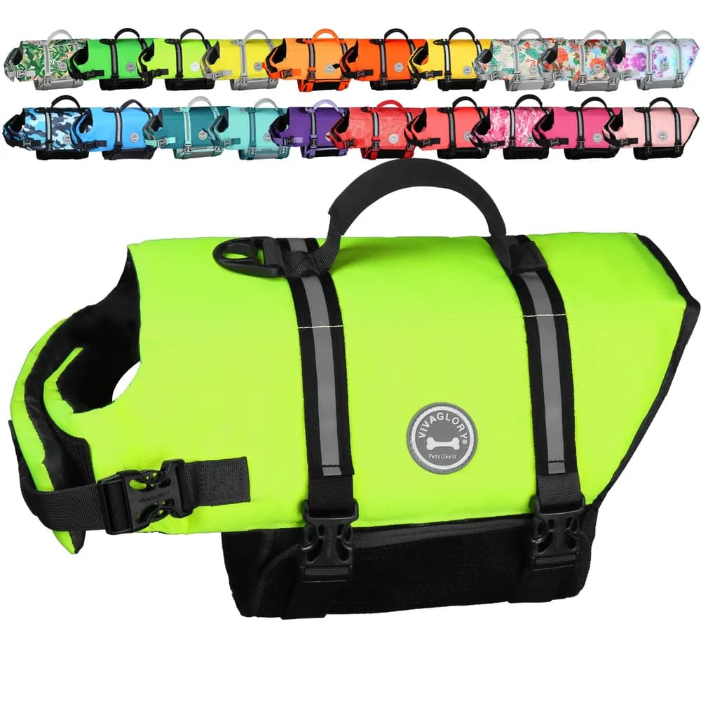 VIVAGLORY VIVAGLORY Dog Life Vest Rip Stop Dog Swim Vest, S, Bright Yellow | High Visibility Ripstop for Puppy Cat Doggy, Life Jacket with Handle & Leash Ring for Boating & Swimming