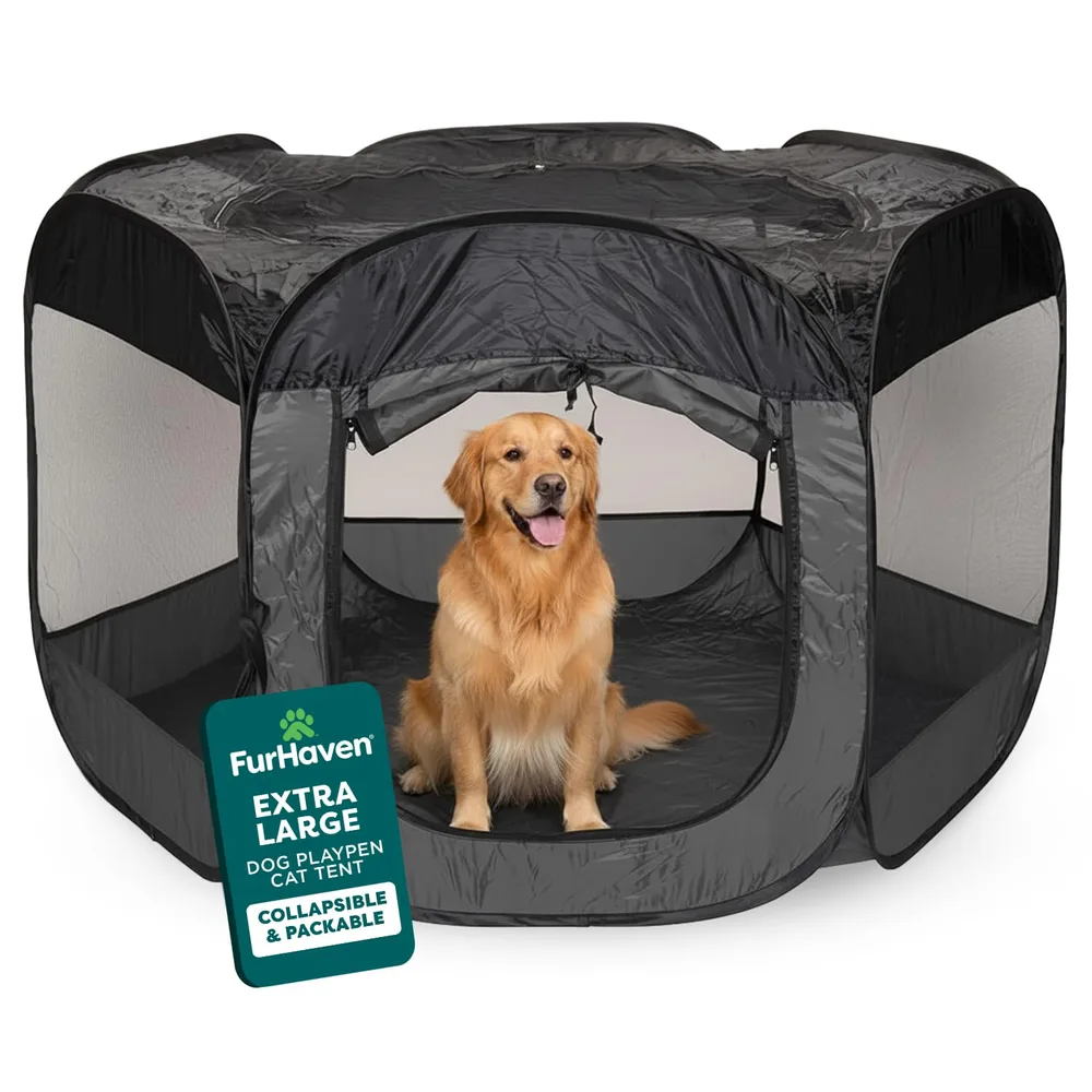 Furhaven FurHaven Soft-Sided Dog & Cat Playpen, Portable Foldable Indoor & Outdoor Pet Playpen with Mesh Windows & Zippered Door, Gray, Extra Large