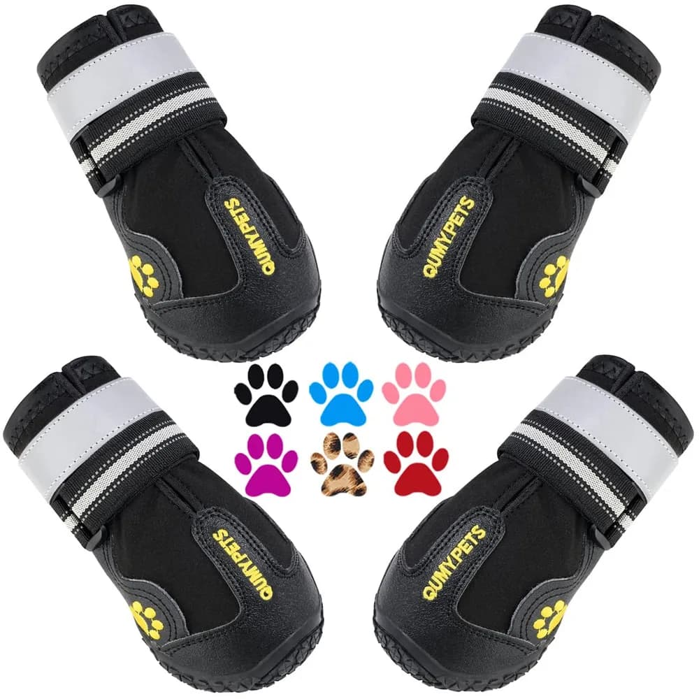 QUMY QUMY Dog Shoes for Large Dogs, Medium Dog Boots & Paw Protectors for Winter Snowy Day, Summer Hot Pavement, Water-Resistant in Rainy Weather, Outdoor Walking, Indoor Hardfloors Skid-Resistant Sole
