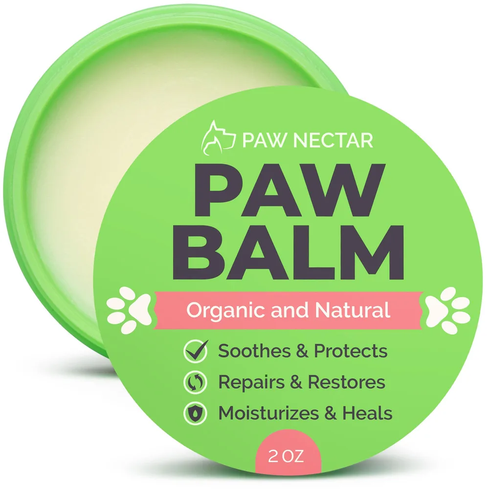 Paw Nectar Natural Lick Safe Dog Paw Balm - 100% Organic Dog Paw Pad Balm Protector, Moisturizer & Soother for Dry Cracked Paws, Hot Pavement, Winter - Heals, Repairs & Restores - Coconut Oil, Shea Butter (2oz)