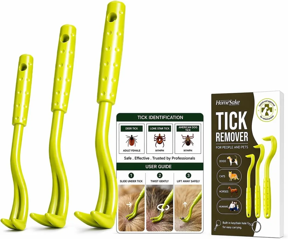 Homesake Homesake Tick Remover Tool for Dogs, Cats & Humans, 3 Pack Tick Removal Kit + Identification Card & Keychain Hole, Safely Removes Entire Tick Head & Body, Easy Portable Tool for Pets & First Aid Kits