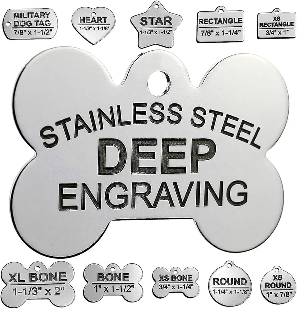 Pawsitively Pet Tags DEEP Engraved Premium Dog & Cat ID Tag - Personalized, Stainless Steel, Long-Lasting Durability - Bone 1 x 1-1/2 (2-Side Engraving)