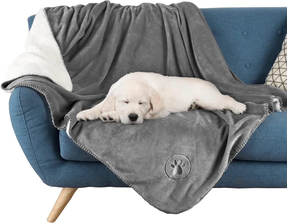 PETMAKER Waterproof Pet Blanket - 50x60-Inch Reversible Sherpa Fleece Throw Protects Couches, Cars, and Beds from Spills, Stains, and Fur by PETMAKER (Gray)