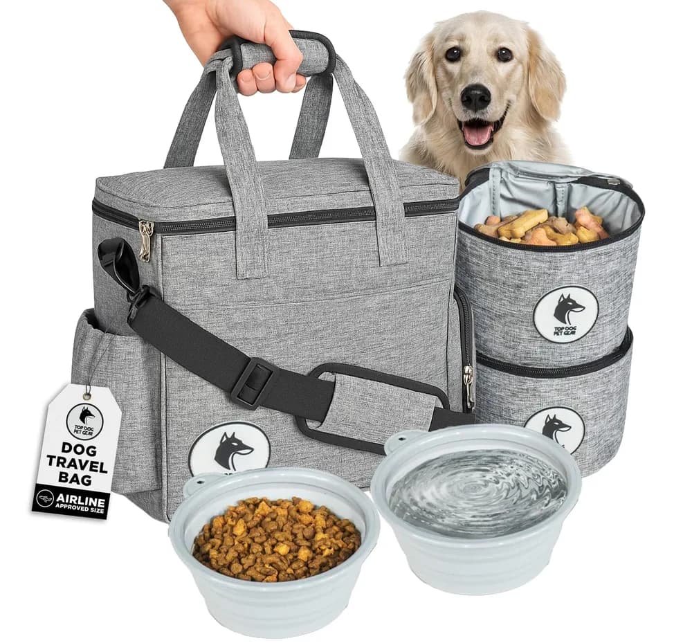 Top Dog Pet Gear Dog Travel Bag for Supplies - Airline-Approved Backpack for Dogs - Pet Supply Organizer with Foldable Bowls & Food Containers - Pet Travel Bag - Dog Bags for Travelling with Accessories