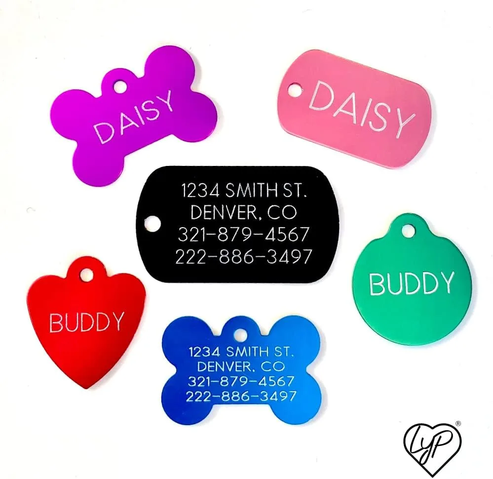 LYP Love Your Pets Classic Aluminum Pet ID Tags - 2 Sided Deep Engraved, Made in USA - Personalized Dog, Cat & Pet Tags