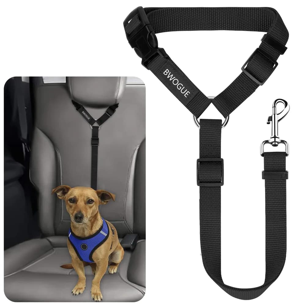 BWOGUE BWOGUE Dog Seat Belt for Car, Headrest Restraint Safety Lead, Dogs Cats | Adjustable 18-30 in Length, Headrest Loop for Car Travel, 2-in-1 Seat Belt and Leash, Use with Dog Harness, Zinc Alloy Snap