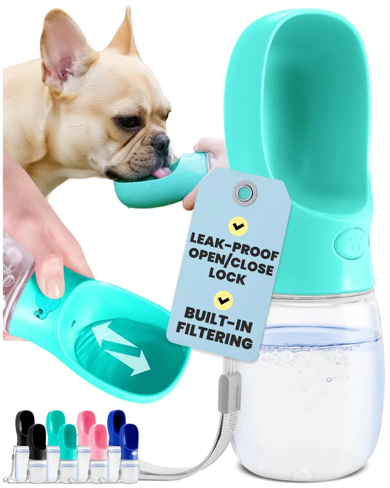 MalsiPree MalsiPree Dog Water Bottle Dispenser - 12 oz Blue, Leak-Proof | 12oz leak-proof bottle - one-hand use - built-in bowl - Use for dog walks, travel, hiking & beach days