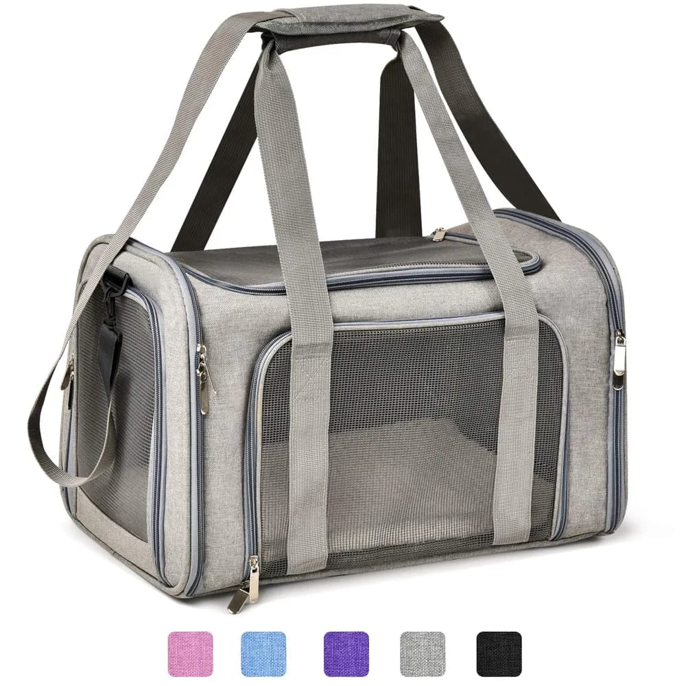 Henkelion Henkelion Cat Carriers Dog Carrier Pet Carrier For Small / Medium Cats Dogs Puppies (Up To 15lbs), TSA Airline Approved Small Dog Carrier Soft Sided, Collapsible Waterproof Travel Puppy Carrier - Grey