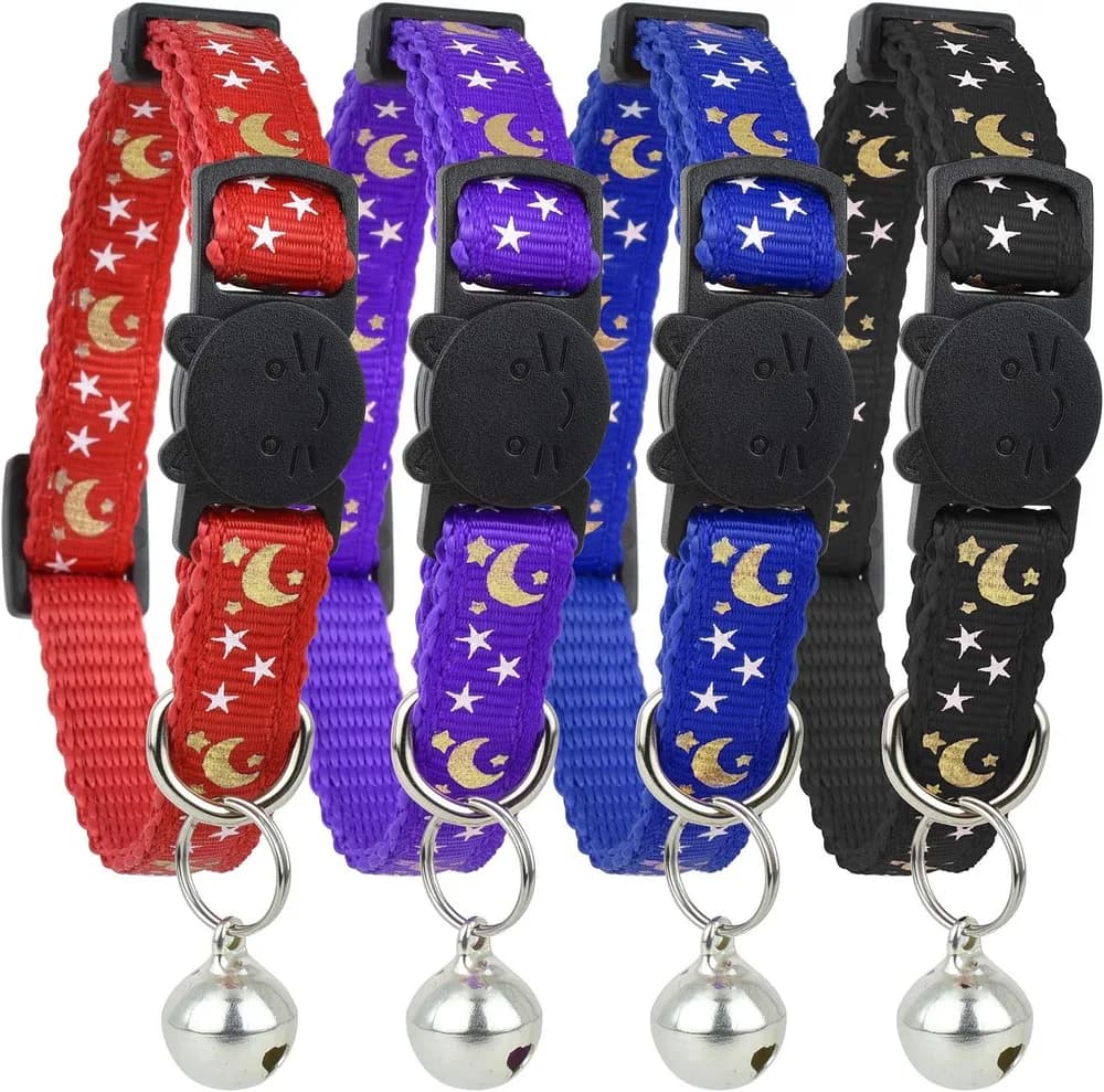 Bemix Pets Bemix Pets Stars and Moon 4 Pack Reflective Breakaway Cat Collars with Bells