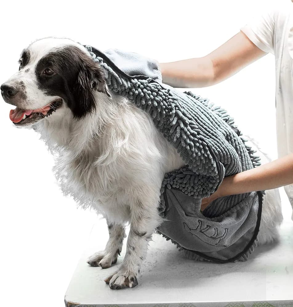 Tuff Pupper Tuff Pupper Quick Dry Towel for Dogs | Ultra Absorbent Microfiber Shammy | Extra Large 35x15 Size Dog Bath Towel | Comfortable Hand Pockets | Indoor Outdoor Use | Durable Material | Machine Washable
