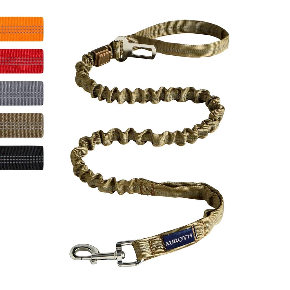 AUROTH AUROTH Heavy Duty Bungee Dog Leash for Large Breed Dogs, No Pull for Shock Absorption with Car Seat Belt, 2 Padded Handles 4.5Foot 6Foot Training Dog Leash Army Yellow