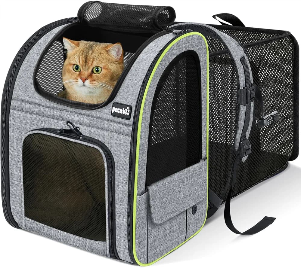 Pecute pecute Cat Backpack Expandable, Cat Carrier Backpack with Breathable Window | Durable Oxford Cloth, Lockable Zipper,Use for Pet Under 11 lbs to Travel