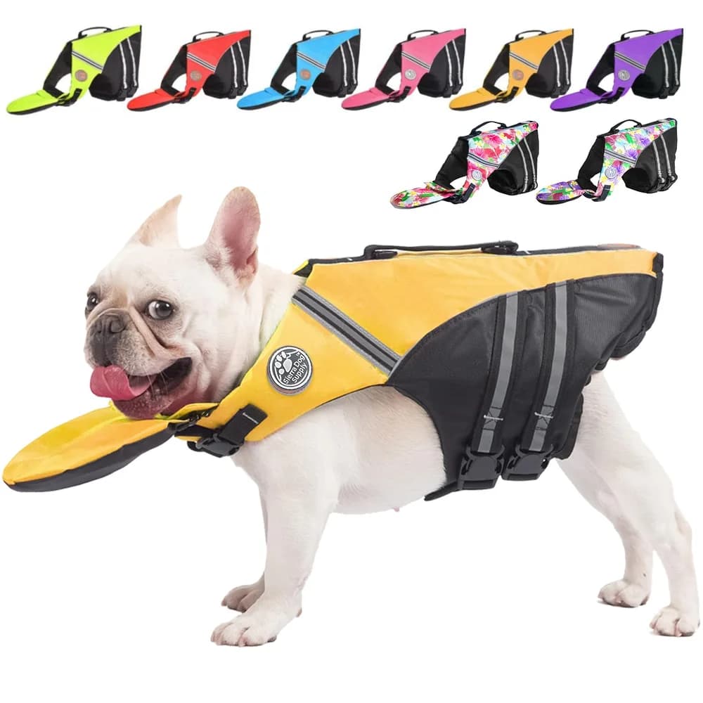Fragralley French Bulldog Life Jacket, High Flotation Dog Life Vest for Swimming Boating, Reflective Dog Swim Vest with Chin Float and Rescue Handle (Chest Girth: 17" to 30",Weight: 17" to 28" LB)
