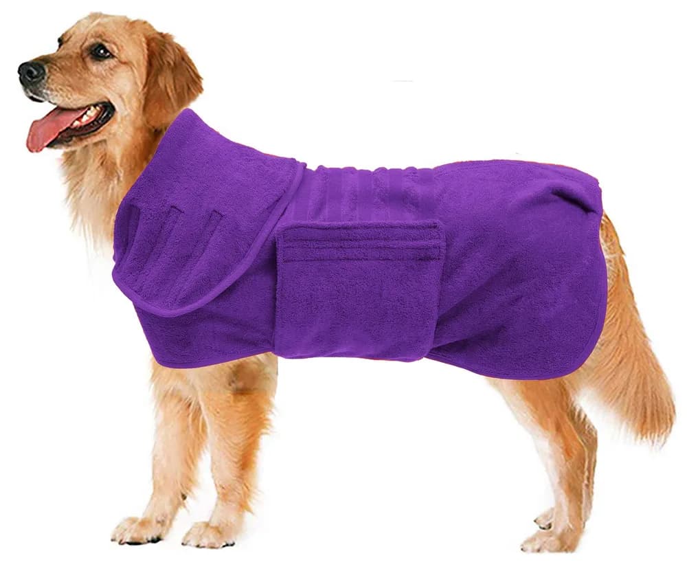 Geyecete Geyecete Dog Drying Coat - Fast Drying Dog Bathrobe Towel - Microfibre Super Absorbent Pet Cat Bath Robe, Luxuriously Soft Purple XXL