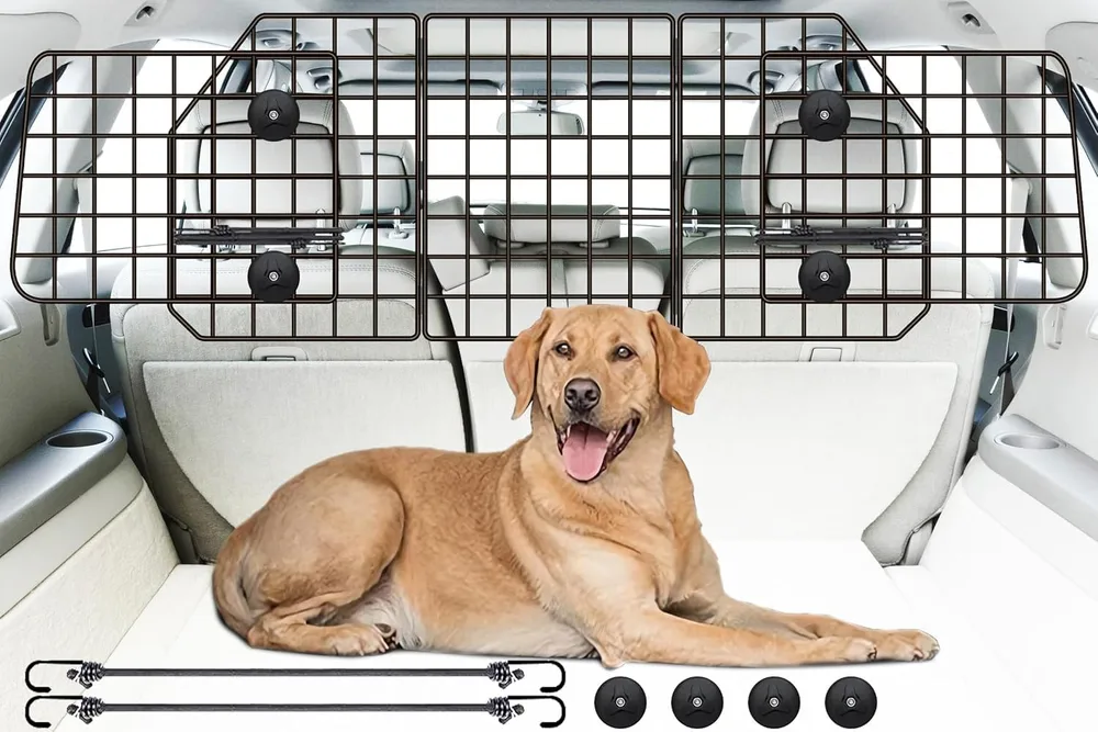 Gtongoko Gtongoko Dog Car Barrier for SUV, Heavy Duty Steel Wire Mesh Pet Divider for Vehicles Adjustable Universal Fit Dog Travel Barrier for Cars Trucks & SUVs, Cargo Area Safety Gate with Elastic Ropes