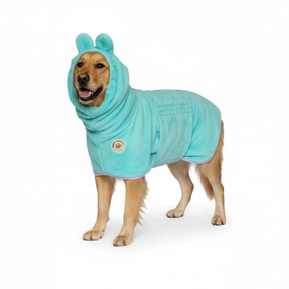 DERPYCHAPPY DERPYCHAPPY Premium Dog Towel Robe & Dog Bathrobe for Drying Dogs Made in Korea | Super Absorbent Quick & Adjustable Microfiber Bath Towel for Cats & Puppy Robes After Bath | Soft Warm Coat (Mint,S)