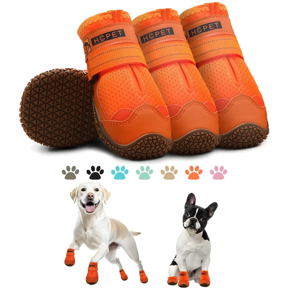 Hcpet Hcpet Dog Shoes for Dogs, Dog Booties for Dogs, Anti-Slip Dog Boots & Paw Protectors for Hot Pavement Winter Snow Hiking with Reflective Straps Orange Size 2, 4PCS