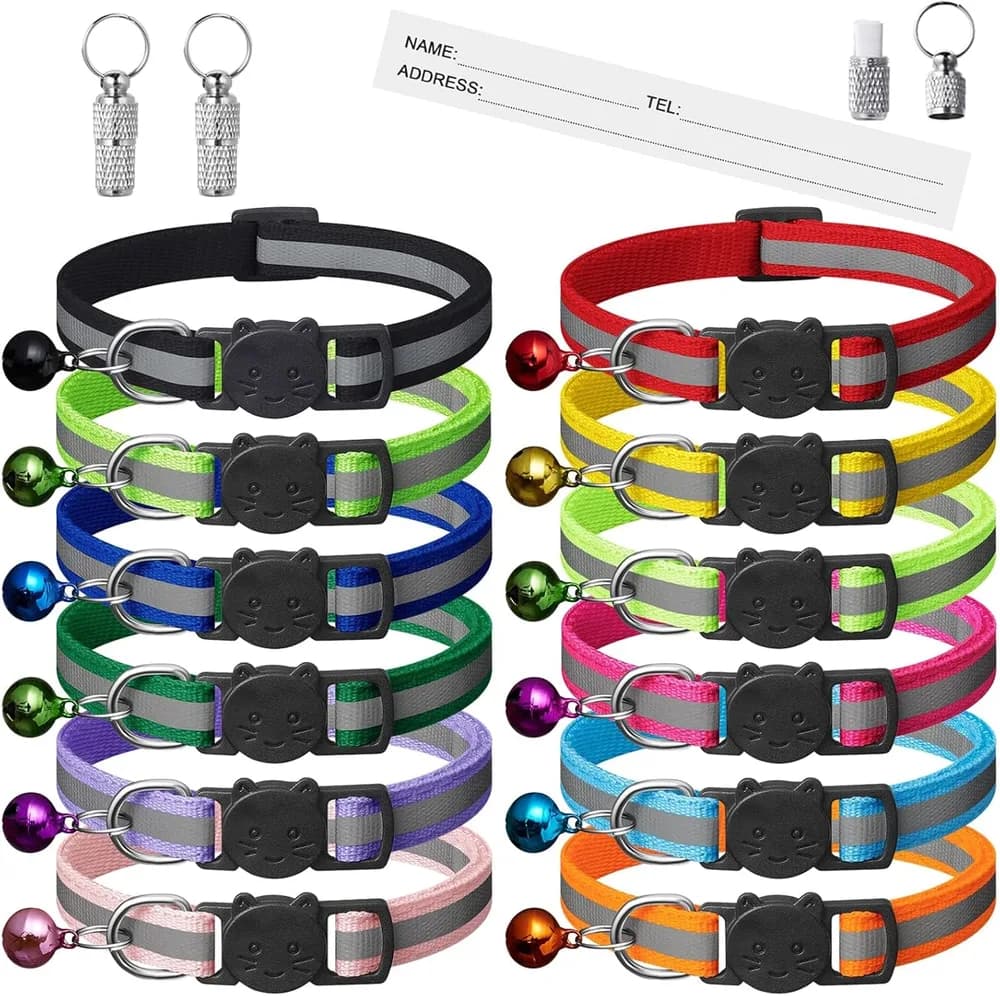 Extodry Extodry 12 Pack Reflective Breakaway Cat Collars with Bells and Name Tags