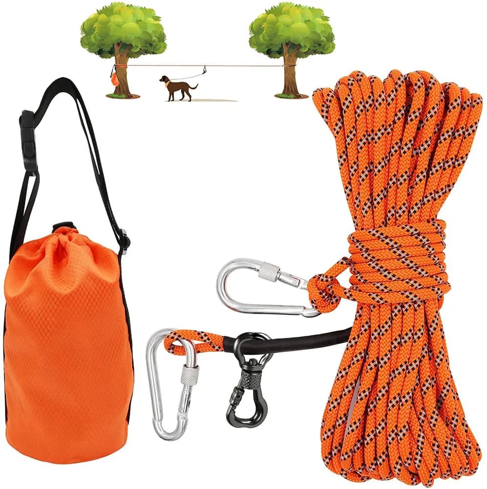 XiaZ XiaZ Dog Tie Out Cable for Camping, 50ft Portable Overhead Trolley System for Dogs up to 200lbs,Dog Lead for Yard, Camping, Parks, Outdoor Events,5 min Set-up