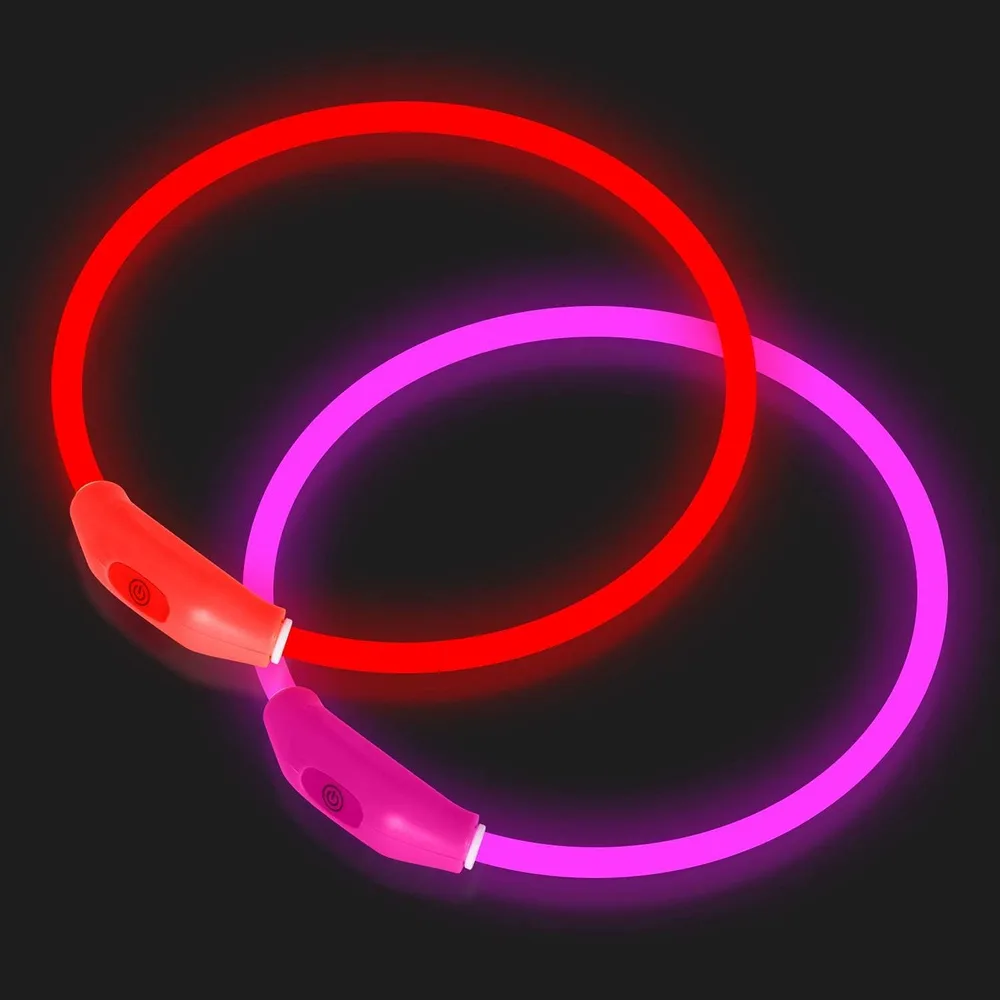 Novkin Novkin 2-Pack LED Dog Collar, Light Up Dog Collars,Rechargeable Dog Lights for Night Walking,Universal, Reusable Safety Necklace for Small Medium Large Dogs RED&Pink
