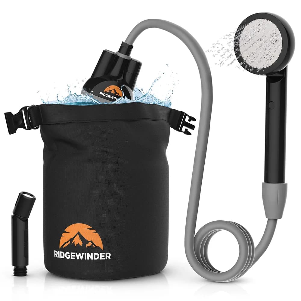 Ridgewinder Ridgewinder Portable Shower for Camping with Dry Bag - Camp Shower with Rechargeable Battery and Included 10L Dry Bag for Water Storage. Complete Camping Shower in a Bag (+Sprayer Attachment).