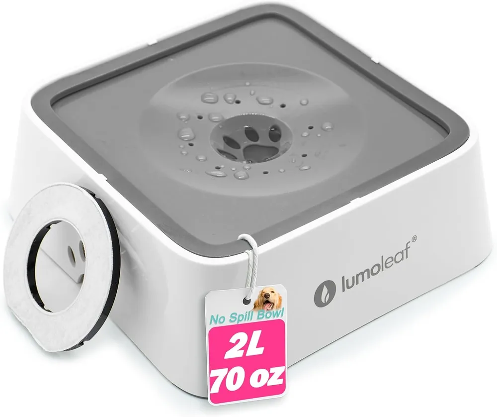LumoLeaf LumoLeaf No Spill Water Bowl for Dogs with Filter, 70oz/2L, Slow Feeder for Messy Drinkers, Drip-Free & Splash-Proof Design (Grey, 70 fl oz) (Grey 70 fl oz)