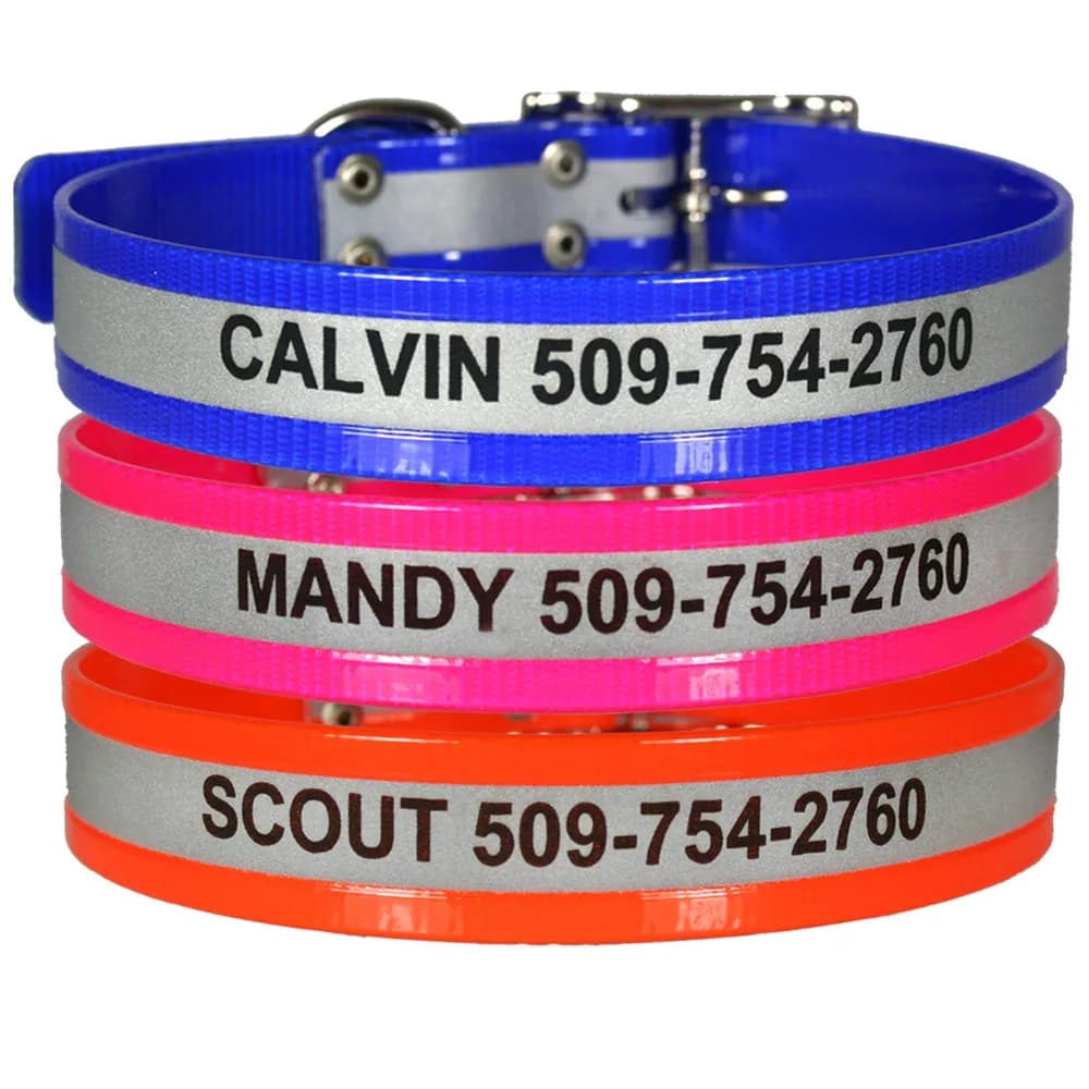 GoTags GoTags Reflective Waterproof Dog Collars Personalized, Engraved with Pet Name and Phone Number, Extra Durable BioThane Collar Resistant to Dirt, Oils and Moisture, Odor-Proof