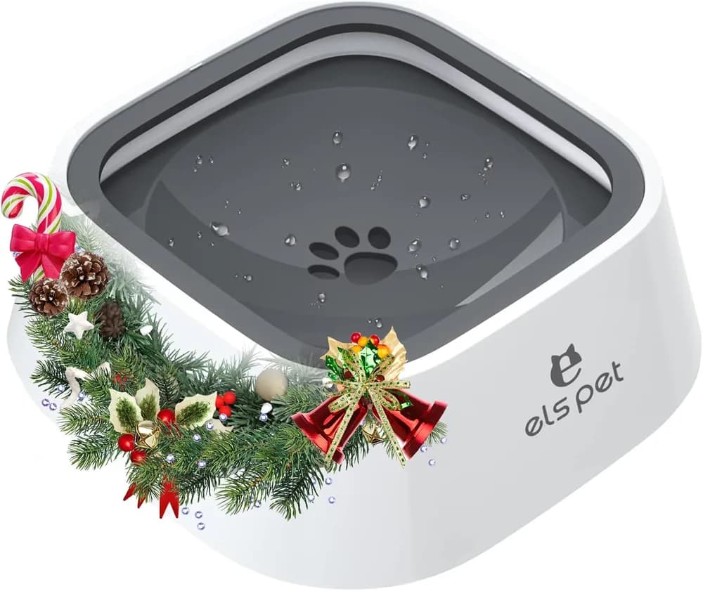 ELS PET ELS PET Travel Bowl 35oz 1L No Spill Dog Cat Bowl Anti Slip Water Dispenser | 35oz 1l base model, floating disk slow drink, dual spill proof, anti slip, car home use, dishwasher safe, grey, dog cat