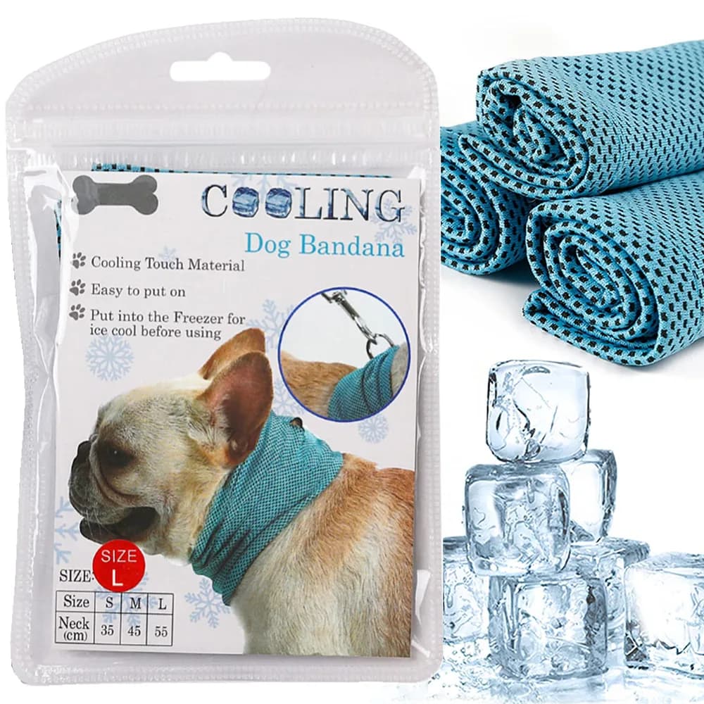 Coppthinktu Dog Cooling Bandana Collar, Dog Bandanas Ice Instant Cooling Pet Bandana Scarf Collar Small Medium Dogs, Breathable Ice Towels Bulldog Cats Ice Collar Summer Cooling Towel Neck Wrap Leash Hole Blue