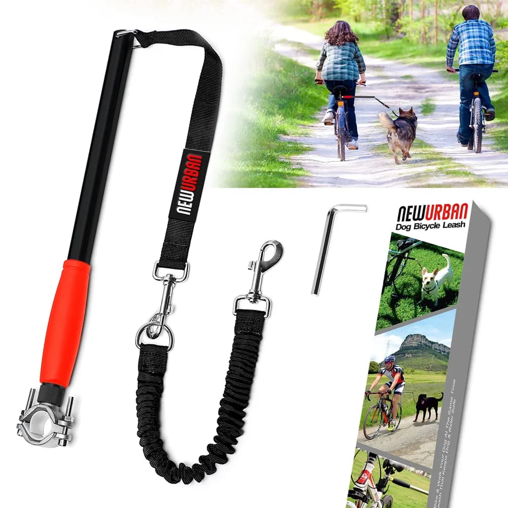 NEWURBAN Hands Free Dog Bike Leash - Black and Red Handle - Dog Bike Attachment - Easy Installation and Removal - Lead for Exerciser, Training, Jogging, Cycling, Bicycle-Cruises and Outdoor - Safe with Pets