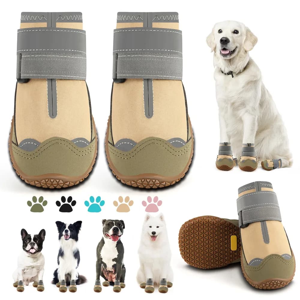 JZXOIVA Dog Boots for Large Dogs, Medium Dog Boots & Paw Protectors for Hardwood Floors, Outdoor Dog Booties for Hot Pavement Winter Snow Hiking, Dog Shoes with Reflective Strips