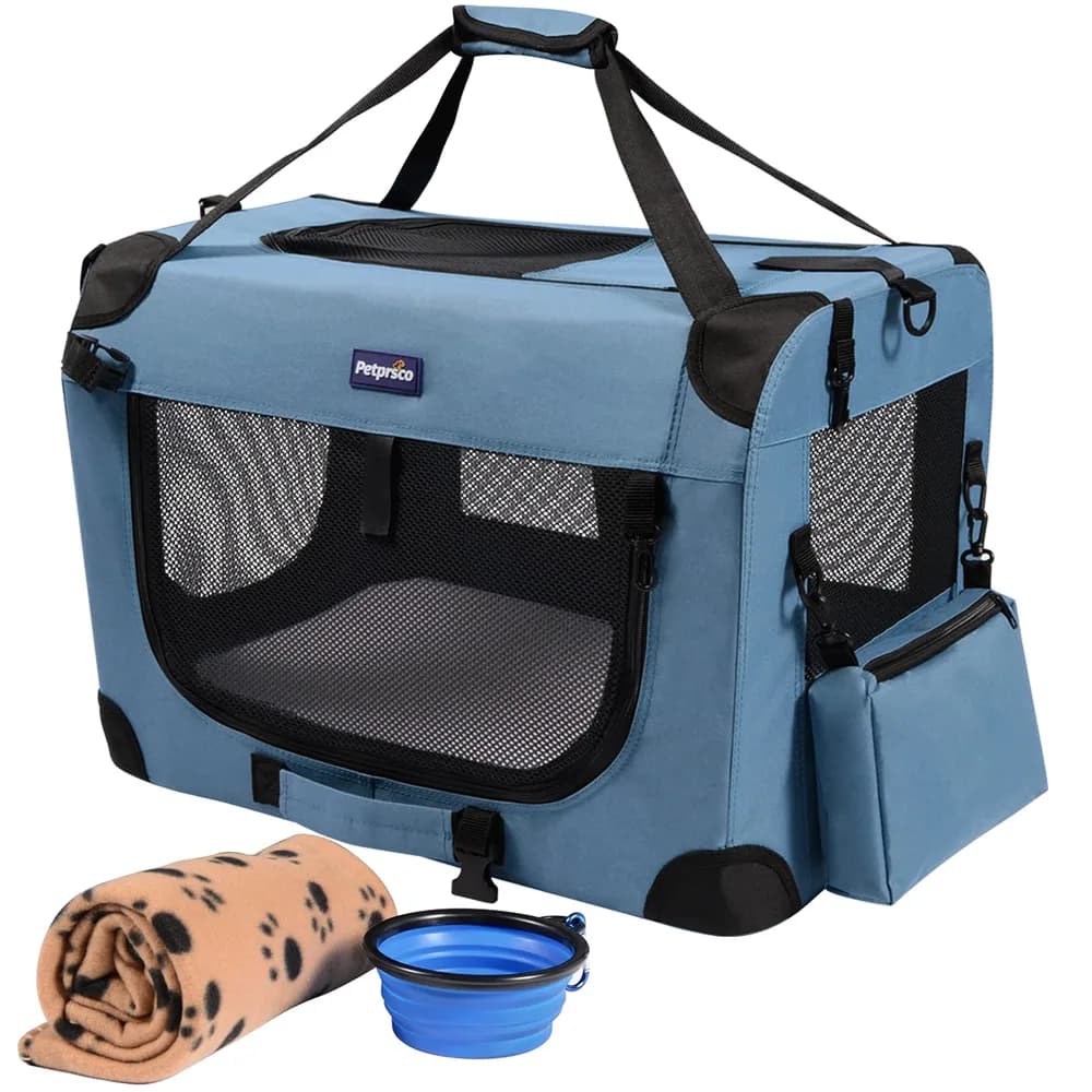 Petprsco Petprsco Portable Collapsible Dog Crate, Travel Dog Crate 24x17x17 with Soft Warm Blanket and Foldable Bowl for Large Cats & Small Dogs Indoor and Outdoor