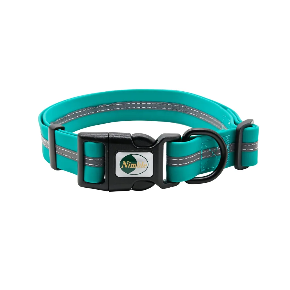 NIMBLE Nimble Reflective Waterproof Dog Collar Adjustable Odor Resistant Easy Clean Pet Collar for Small Medium Large Dogs Night Walking Outdoor Rainy Use (Large (15.35”-24.8”inches), Emerald Green)