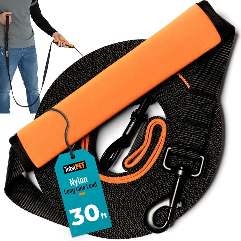 Total Pet 30ft Long Leash for Dogs - Long Line Dog Leash for Training Recall/Commands at Distance - Nylon, Heavy Duty - Ideal for Large & Small Breeds