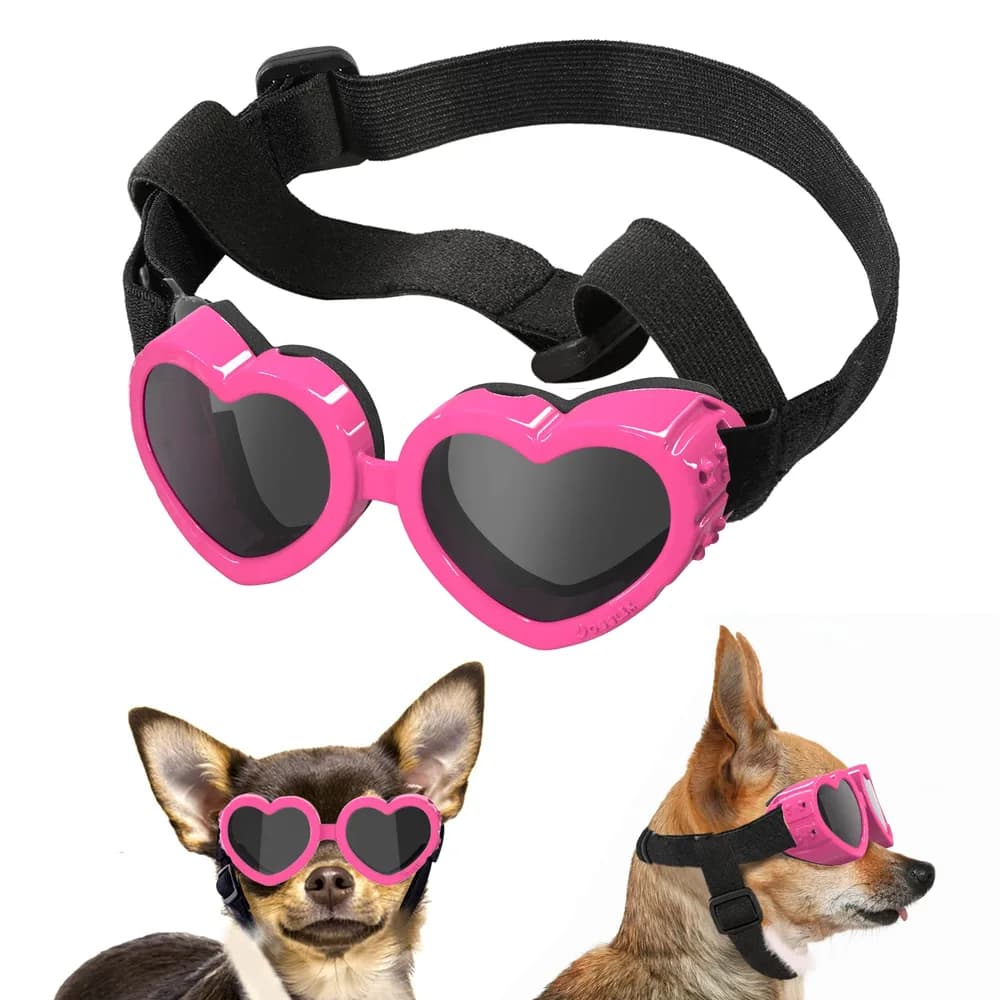 Lewondr Lewondr Small Dog Sunglasses UV Protection Goggles Eye Wear Protection with Adjustable Strap Doggy Heart Shape Anti-Fog Sunglasses for Pet Dogs Sun Glasses Doggie Windproof Glasses, Pink