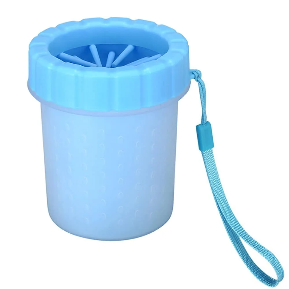 FadyDail Dog Paw Cleaner Cup with Lanyard, 2-in-1 Portable Silicone Pet Paw Washer, Blue