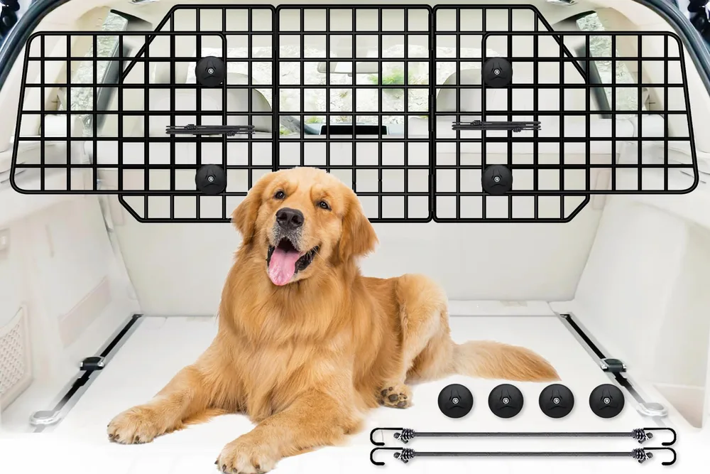 FEED GARDEN FEED GARDEN Dog Car Barrier for SUVs, Adjustable Universal-Fit Heavy-Duty Wire Mesh Pet Divider for Vehicles, Trucks, Vans, Car Accessories Safety Travel, Triple Folding (36.6"-60.6")
