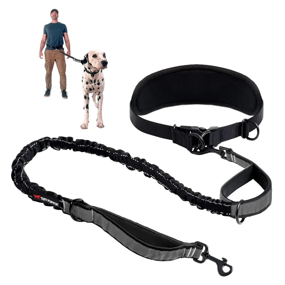 Tuff Pupper Tuff Pupper Heavy Duty Hands Free Dog Leash | One Large Dog Up to 125 lbs | Comfortable Shock Absorbing Bungee | Reflective Padded Handles | Lumbar Waist Belt 28-50" | Walking Jogging Running Leash