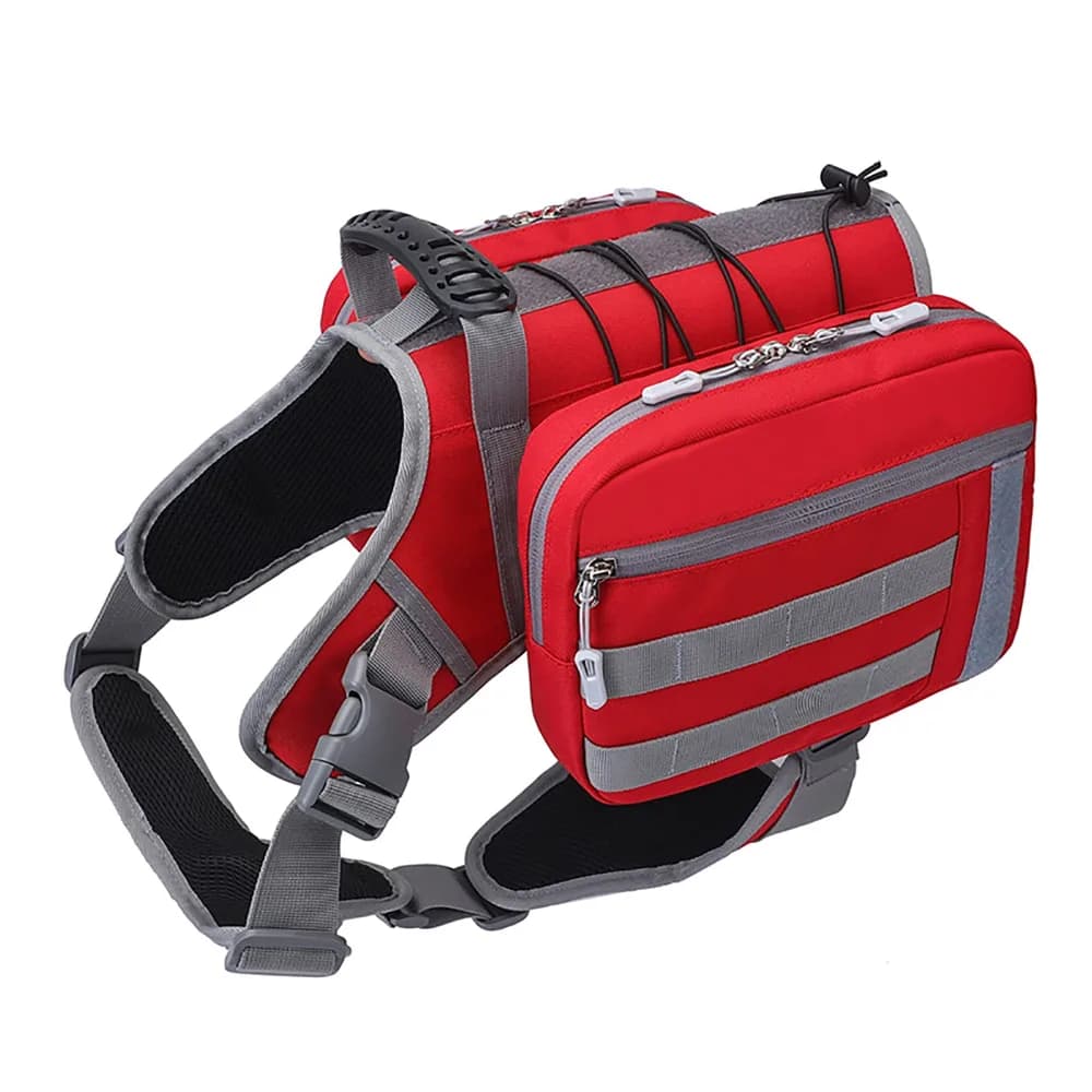 BYGD BYGD Dog Hiking Backpack for Large Dogs, Breathable Waterproof Oxford Tactical Harness with 2 Large Side Pockets & Saddle Bag, for Travel Camping Outdoor – L XL red, Fits Chest 29"-38"