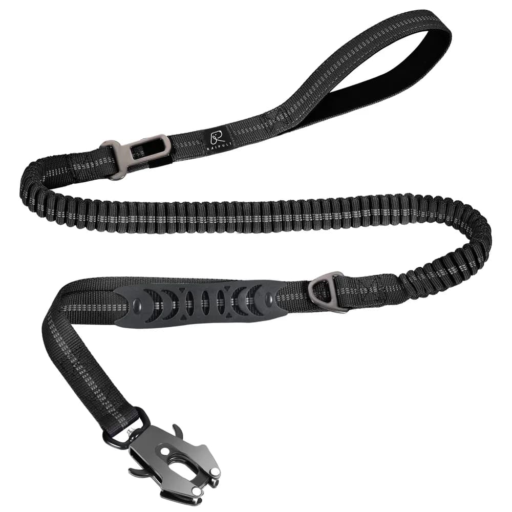 Raipult Raipult Tactical Dog Leash Heavy Duty, 4-6FT Shock Absorbing Bungee Leash with Quick Release Clip& 2 Handles, No Pull Waking Lead with Car Seatbelt for Medium Large Dogs that Pull, Black