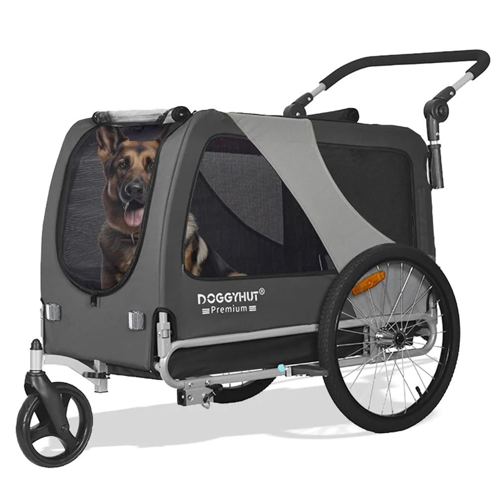 Doggyhut DOGGYHUT® Premium Large/XL Pet Bike Trailer & Stroller for Large Sized Dog or Multiple Small Dogs,Low Center of Gravity,Parking Brakes,Easy Folding Frame,Bicycle Carrier