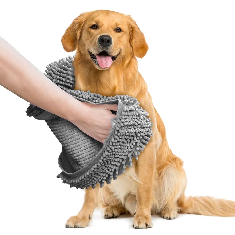 Muddy Mat Muddy Mat Doggy Dryer, Highly Absorbent Microfiber Washable Dog Shammy Quick Drying Towel Absorber - Extra Soft Plush Wrap Chenille Bath Towels to Dry Soggy Large Pets & Small Puppy-Grey 13"x31"