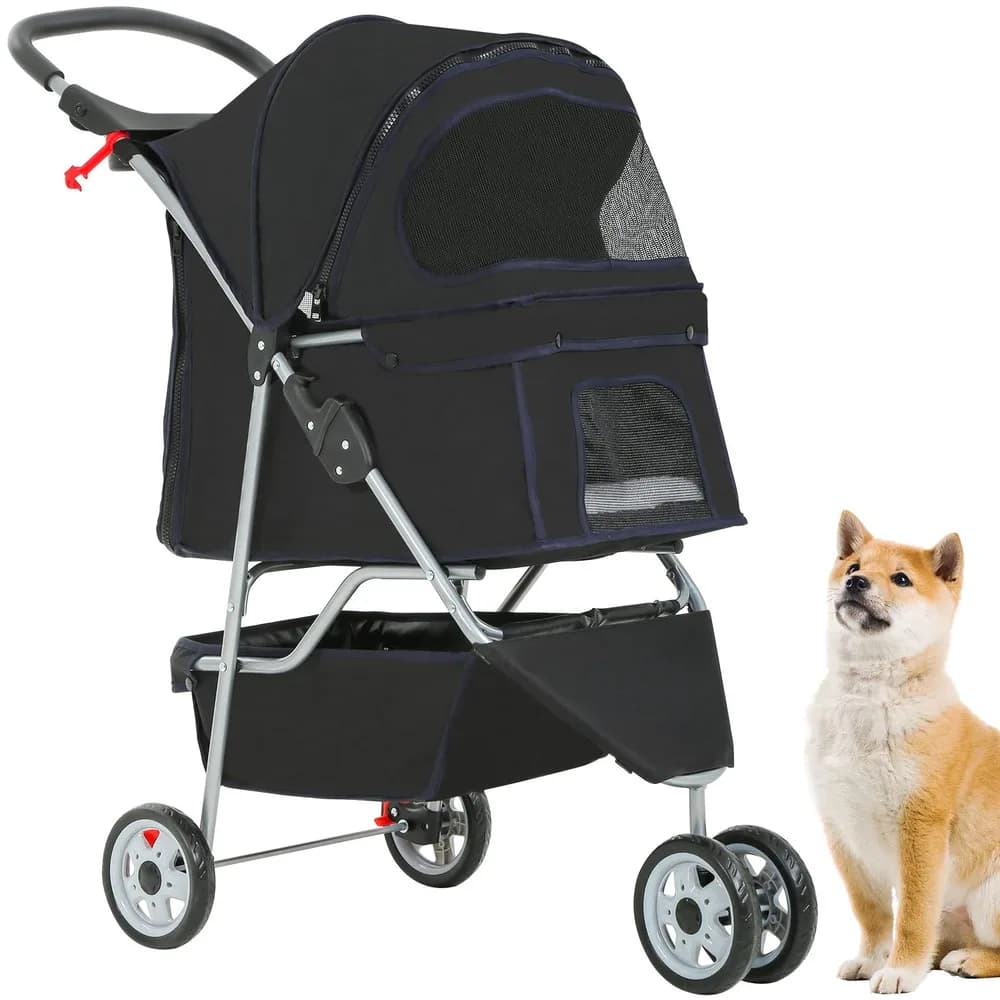 BestPet BestPet 3 Wheels Pet Dog Stroller Cat Cage Jogger Stroller Cats Travel Folding Carrier Waterproof with Cup Holder & Removable Liner,Black