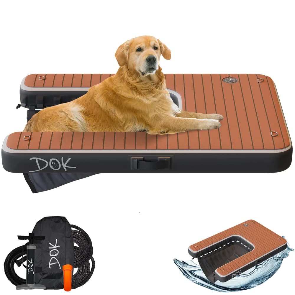 DOK DOK Dog-DOK Inflatable Dock Platform: Safe & Easy Water Access for Dogs Up to 250 lbs; Floating Non-Slip EVA Foam with Dog Boat Ramp for Pool, Dock, & Lake | Military Grade & High Visibility