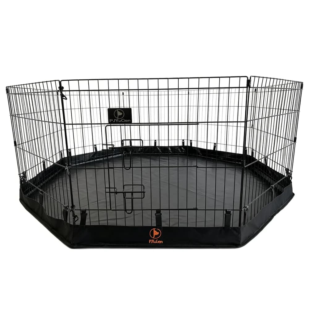 PJYuCien PJYuCien Puppy Playpen with Bottom Pad and Door, 8 Panels 24" H, Black | 24"W, Dual-function Pad, For Small Pets, Foldable Octagonal Pen, Versatile, Indoor & Outdoor, Backyard, Protects Floors