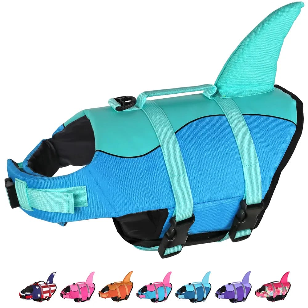 Dogcheer Dogcheer Dog Life Jacket, Cute Shark Dog Life Vest for Swimming Boating with Superior Buoyancy and Rescue Handle, Adjustable Puppy Floating Swim Vest for Small Medium Large Dogs - Pool Blue, XS