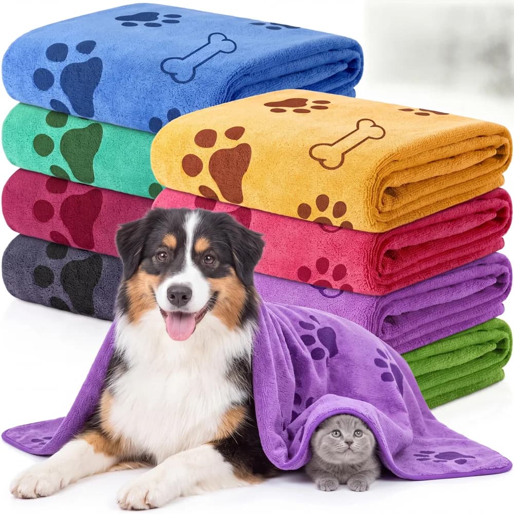 Chumia Chumia 8 Pcs Microfiber Dog Towels for Drying Dogs Cats 40 x 24 Inch Pet Towels Bulk for Large Puppy Absorbent Fast Drying Paw Bath Bathing Supplies for Pets(Dog Paw and Bone, Colorful)